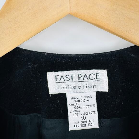 Vintage Fast Pace Collection Black Velvet Button Front Vest Size 10 90s Friends - Picture 3 of 5